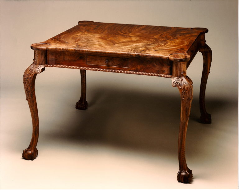 Chippendale Turret Style Game Table in Claro Walnut