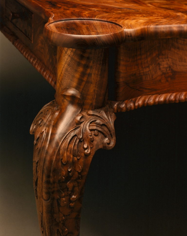 Chippendale Turret Style Game Table in Claro Walnut Detail