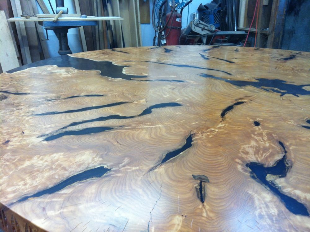 Cypress Table With Bronze Base and Bronze Inlays