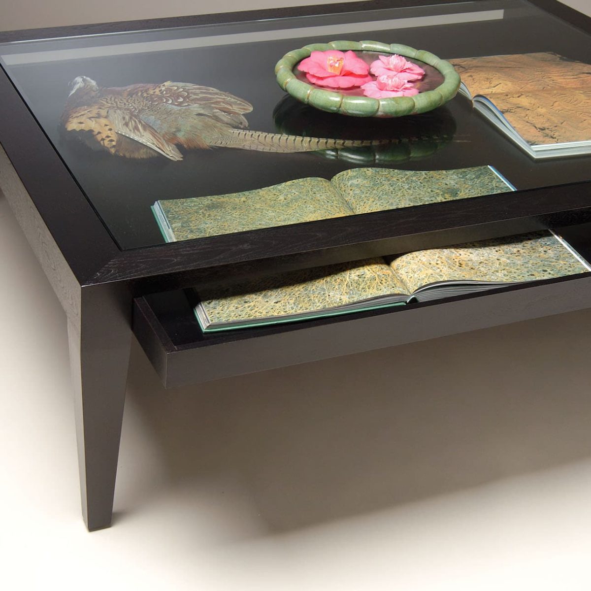Glass drawer discount coffee table